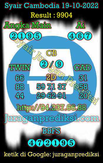 Prediksi Cambodia 19 Oktober 2022. Jika Anda mencari prediksi cambodia hari ini jitu, akurat, terbaik kami sudah menyiapkan prediksi dan syair cambodia 19 oktober 2022.